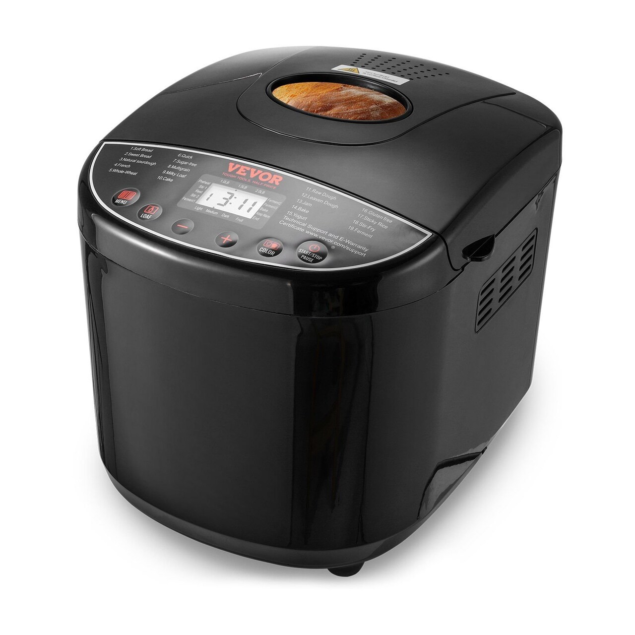 VEVOR-1 lb, 1.5 lb, 2 lb-Versatile Bread Maker with 19 Functions for Fresh Baked Goods-1 pcs